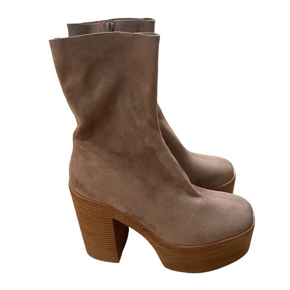 Jeffrey Campbell Mexique-3 Taupe Suede Platform Block Heel Bootie Size 8.5 - Picture 2 of 12